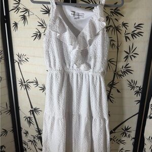 Emma & Michele White Ruffle Midi Dress